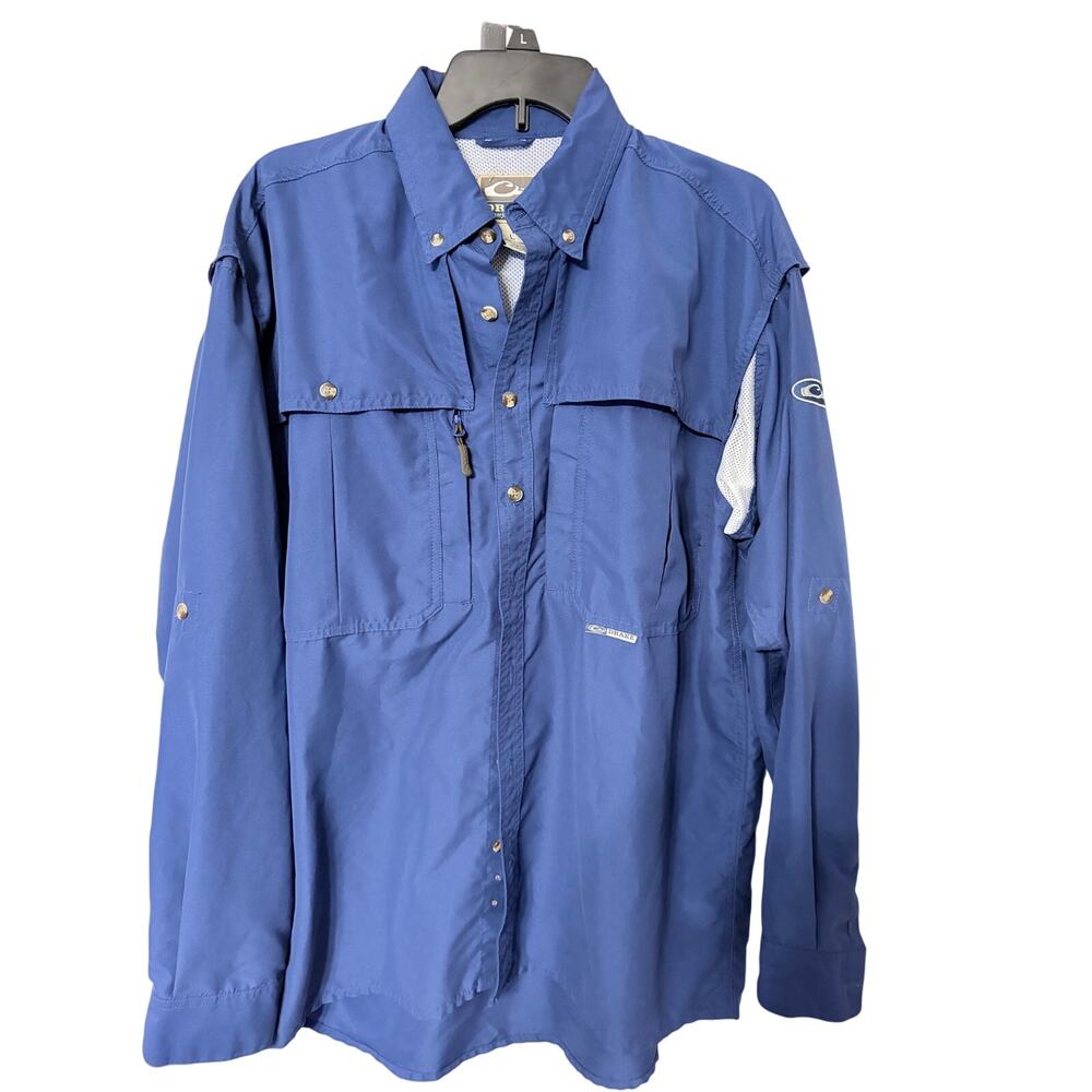 Drake Waterfowl Systems Fishing Shirt Blue Long Sleeve Vented Mens L